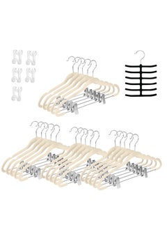 TYCOM Tycom Non-Slip Velvet Hangers - Suit Hangers (20 Pack) Ultra Thin Space Saving 360 Degree Swivel Hook Clothes Hangers Hold Up-to 10 Lbs, for Coats, Jackets, Pants, Dress Clothe- Metal CLip 20pcs Beige  - Image 1