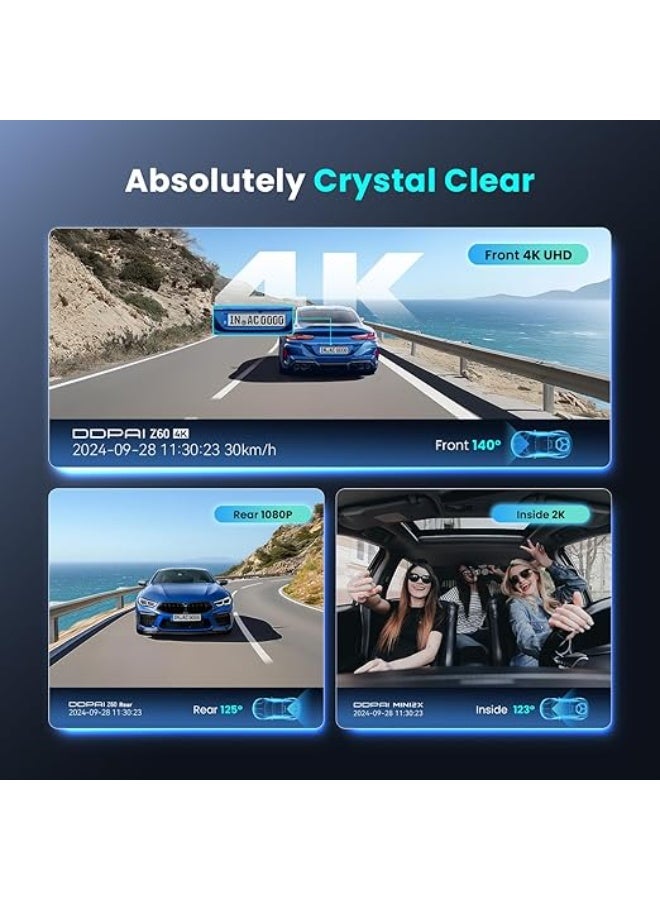DDPAI 3 Channel Dash Cam for Cars, 4K+2K+1080P Dashcam, up to 15MB/s 5GHz WiFi6 Car Dash Camera with GPS, 32G eMMC, Night Vision AOV 20 Days Parking Monitor ADAS G-Sensor Max Support 512G, Z60 πLink - Image 4