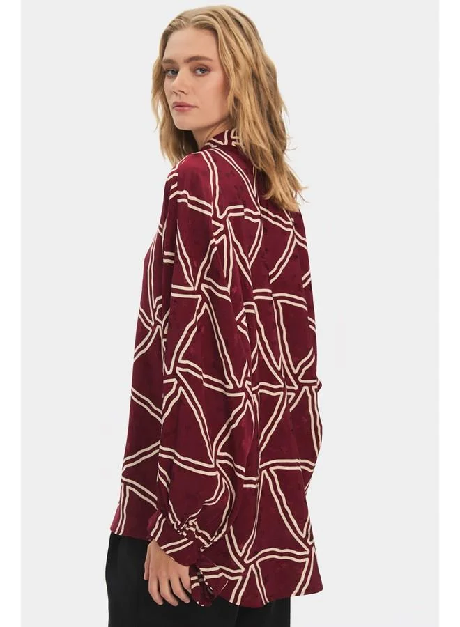 JUNE June Women Viscose Blend Oversize/Loose Fit Sleeves Self-Fited Shirt with Tie Detail Burgundy