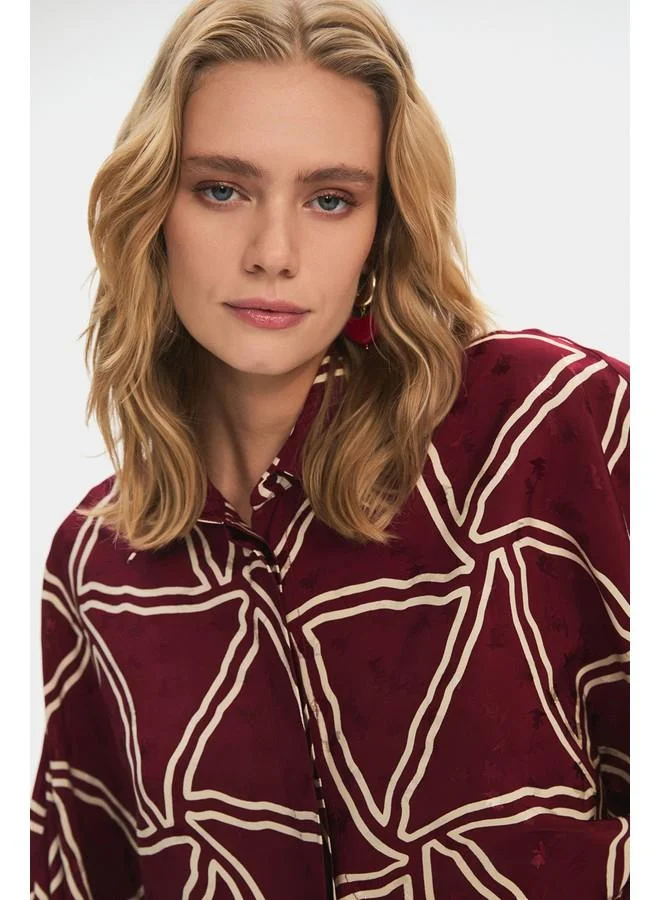 JUNE June Women Viscose Blend Oversize/Loose Fit Sleeves Self-Fited Shirt with Tie Detail Burgundy
