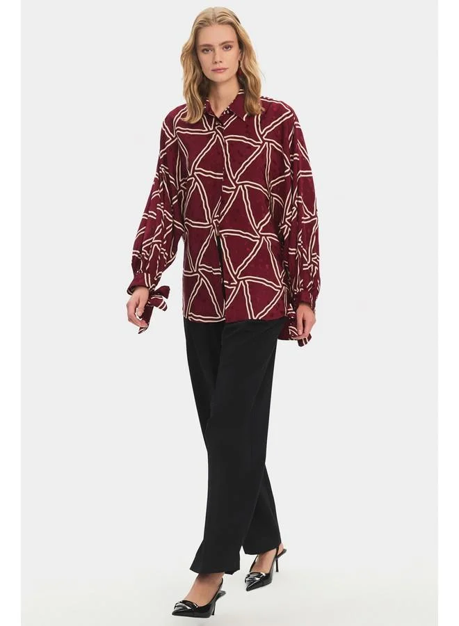 JUNE June Women Viscose Blend Oversize/Loose Fit Sleeves Self-Fited Shirt with Tie Detail Burgundy