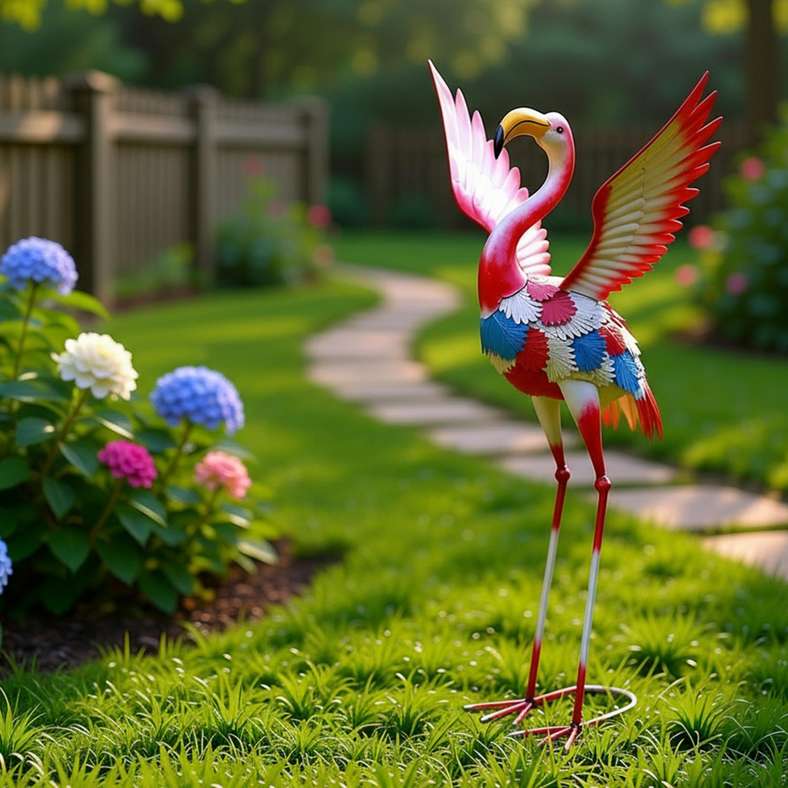 Pan Home ديكور حديقة فلامينغو معدني متعدد الألوان للجميع