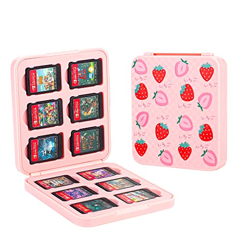 FANPL Game Case Holder for Nintendo Switch 2/OLED/Switch/Lite,12 Game Card and 12 Micro SD Card Slots Portable Storage Case for Switch, Cute Cartridge Box with Hard Shell & Soft Liner-Pink Strawberry - Image 1