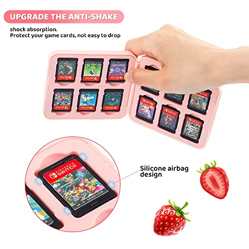 FANPL Game Case Holder for Nintendo Switch 2/OLED/Switch/Lite,12 Game Card and 12 Micro SD Card Slots Portable Storage Case for Switch, Cute Cartridge Box with Hard Shell & Soft Liner-Pink Strawberry - Image 3
