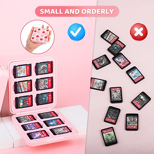 FANPL Game Case Holder for Nintendo Switch 2/OLED/Switch/Lite,12 Game Card and 12 Micro SD Card Slots Portable Storage Case for Switch, Cute Cartridge Box with Hard Shell & Soft Liner-Pink Strawberry - Image 5