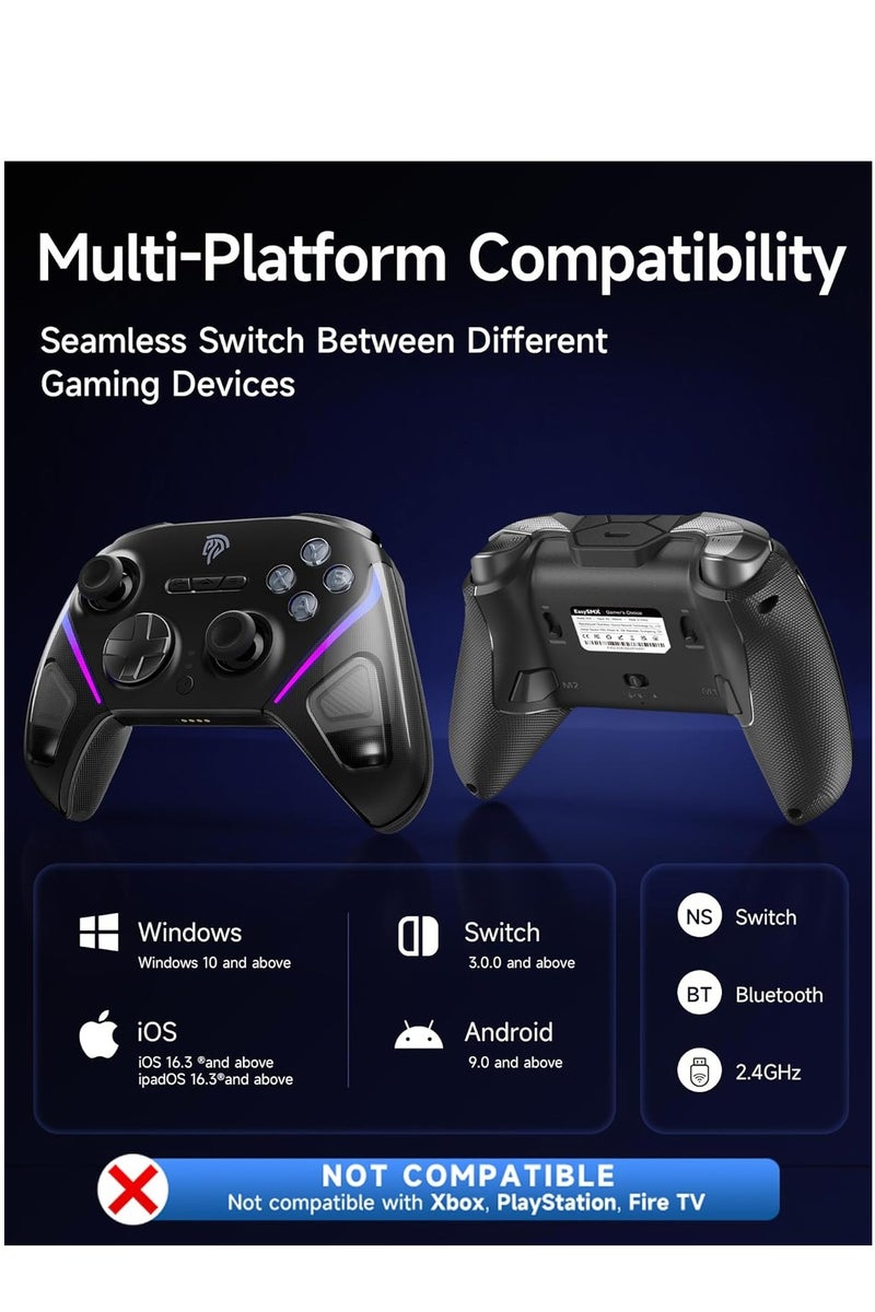 EasySMX D10 Wireless Gaming Controller – Bluetooth Gamepad with TMR Joysticks, Dual-Mode Triggers, Mechanical Buttons, 1000Hz Polling, RGB Lights – for PC, Switch, Android, iOS – with Charging Dock - Image 4