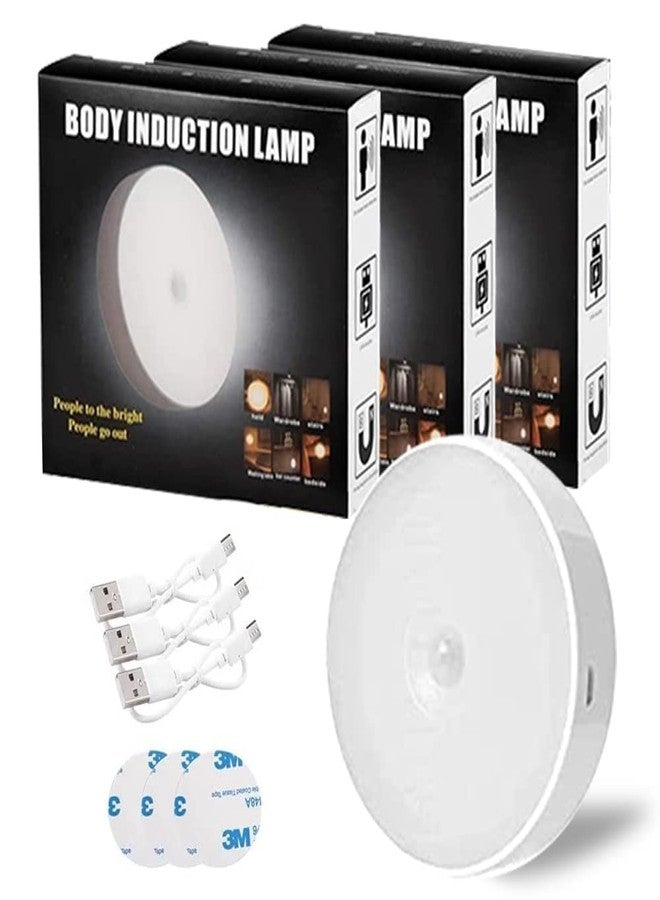 REWOP Motion Sensor Light for Home (Pack of 2) with USB Charging Wireless Self Adhesive LED Sensor Light for Wardrobe Lights with Sensor Night Light for Cupboard Stairs (Round- Warm White, 2) - Image 1