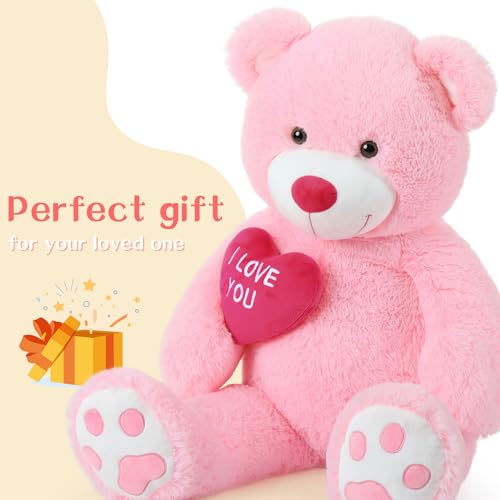 BENINY Red Heart Giant Teddy Bears, Big Teddy Bear Stuffed Animals with Embroidered I Love You for Girlfriend, Huge Valentines Fluffy Teddy Bear Birthday Gifts (Pink, 36 inches) - Image 4