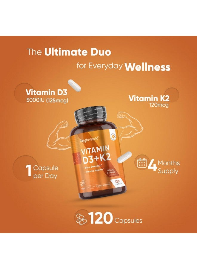 WeightWorld فيتامين د3 ك2 من ويجت وورلد - فيتامين د3 5000 وحدة دولية (125 ميكروغرام) و ك2 MK7 (120 ميكروغرام) - 120 كبسولة (إمداد لمدة 4 أشهر) - مكمل فيتامين د نباتي لتعزيز قوة العظام وصحة المناعة - سهل البلع - Image 2