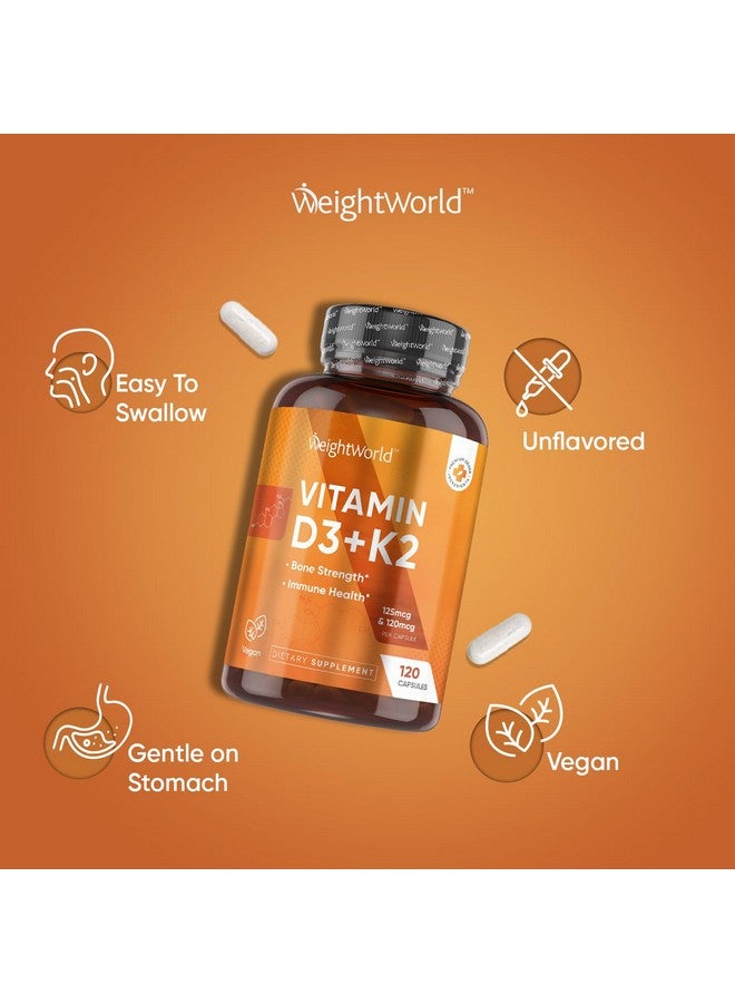 WeightWorld فيتامين د3 ك2 من ويجت وورلد - فيتامين د3 5000 وحدة دولية (125 ميكروغرام) و ك2 MK7 (120 ميكروغرام) - 120 كبسولة (إمداد لمدة 4 أشهر) - مكمل فيتامين د نباتي لتعزيز قوة العظام وصحة المناعة - سهل البلع - Image 4