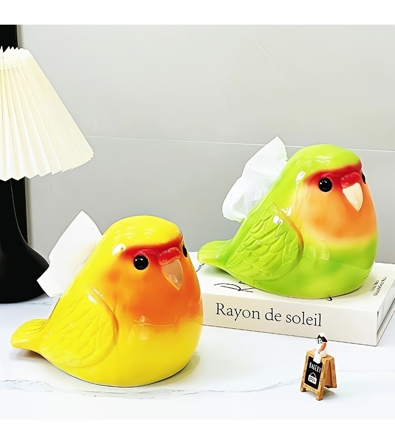 Green Parrot Ceramic Tissue Box Large Capacity Decorative Holder for Home Cafe Party - Image 1