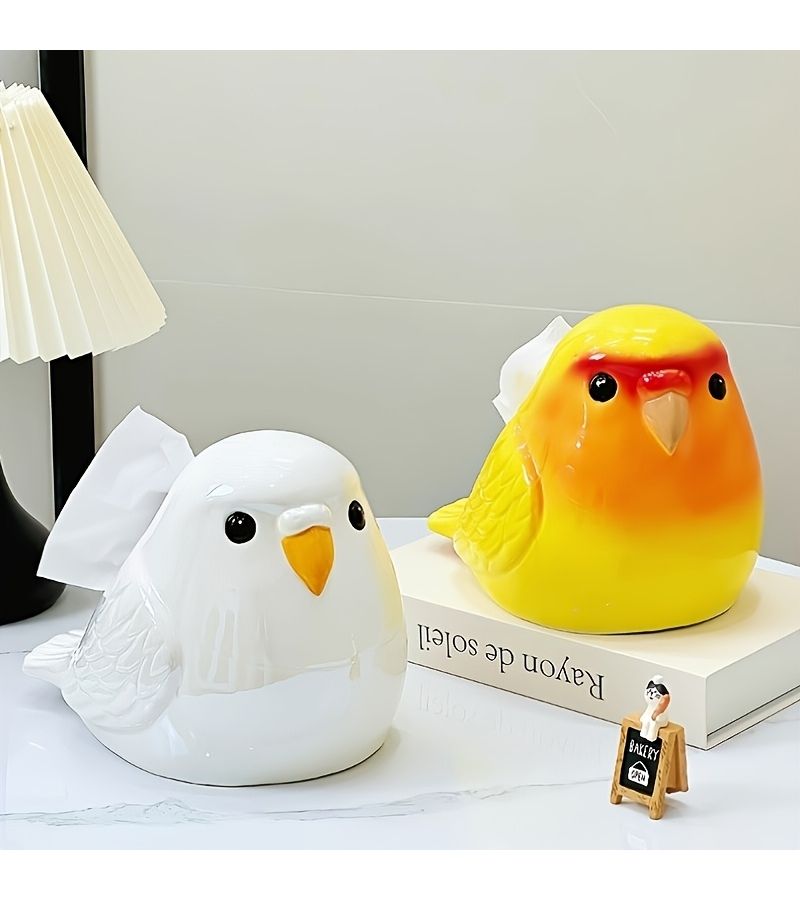 Green Parrot Ceramic Tissue Box Large Capacity Decorative Holder for Home Cafe Party - Image 2