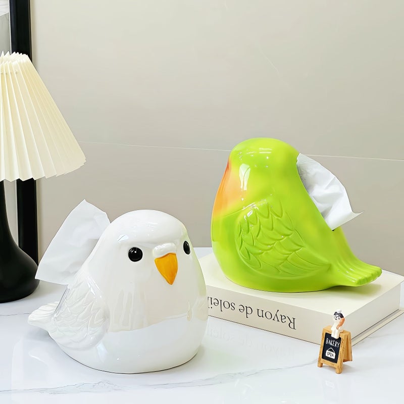 Green Parrot Ceramic Tissue Box Large Capacity Decorative Holder for Home Cafe Party - Image 4