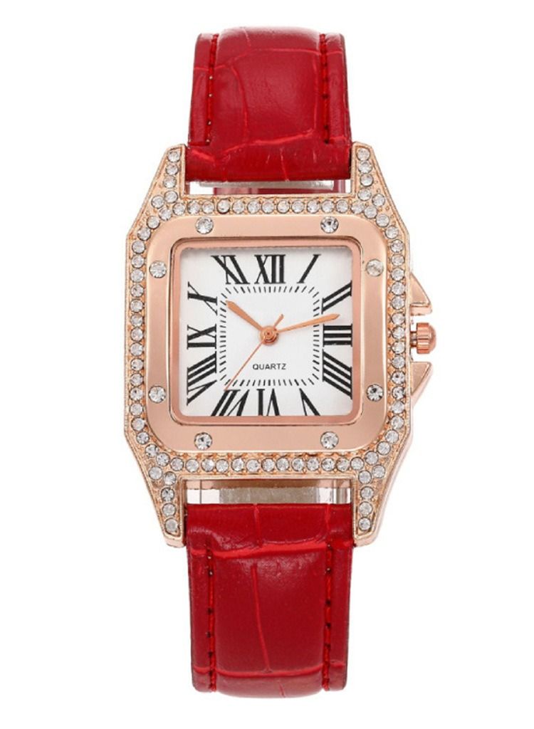 Fashionable bucket shaped square women's quartz watch with exquisite rhinestones on the dial, a two-piece set of watches and bracelets - Image 3