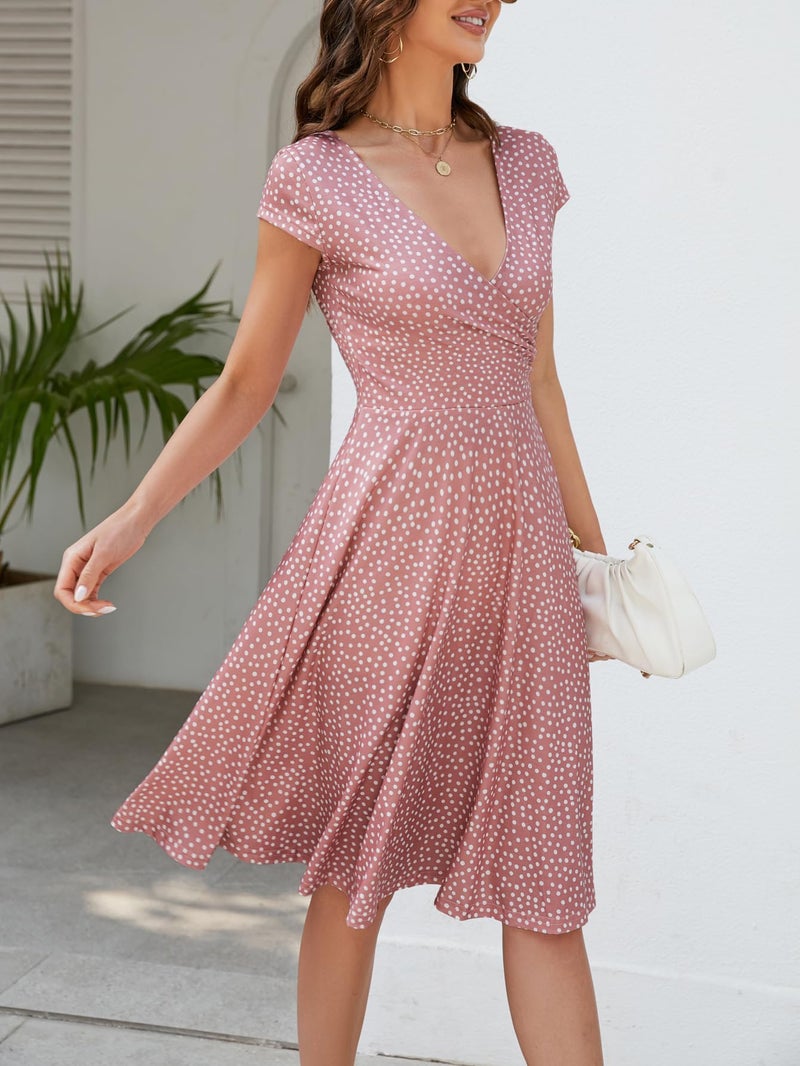 oxiuly Women's Summer Casual Dresses V-Neck Vintage Polka Dot A Line Party Dress OX233 (Pink Dot, l) - Image 5