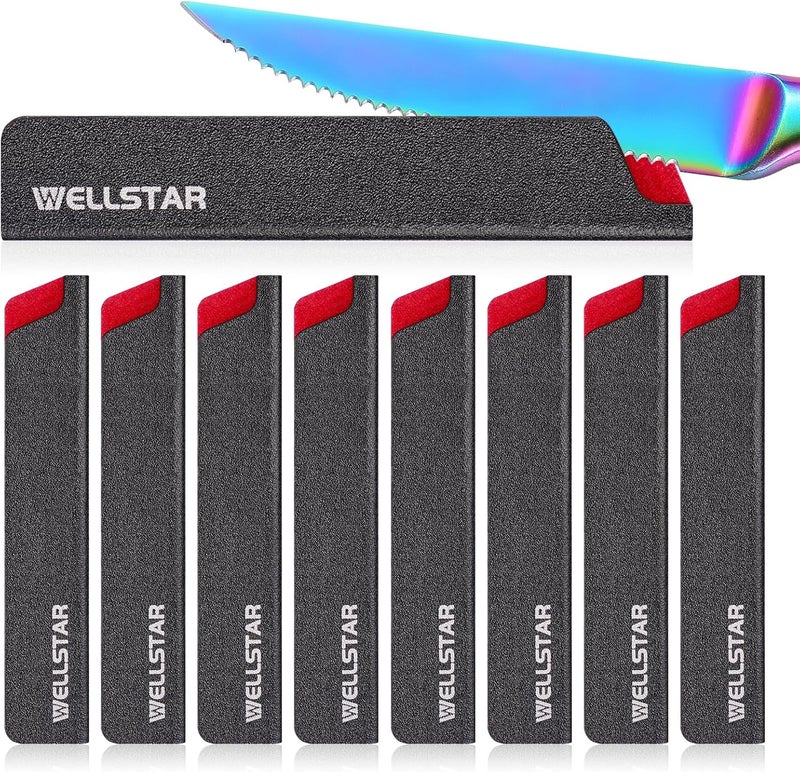 WELLSTAR Steak Knife Edge Guards Set, 8 Piece Universal Blade Covers, BPA Free ABS Protective Blade Sheaths, Non-Scratch Felt Lining Kitchen Utility or Steak Knives Covers (Knives not included) - Image 1