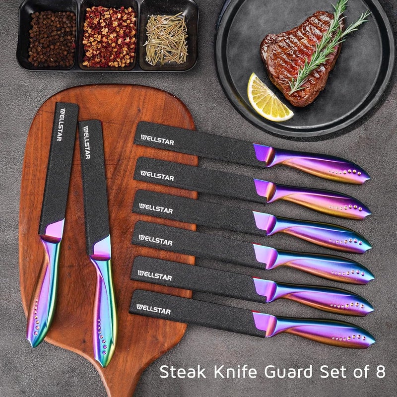 WELLSTAR Steak Knife Edge Guards Set, 8 Piece Universal Blade Covers, BPA Free ABS Protective Blade Sheaths, Non-Scratch Felt Lining Kitchen Utility or Steak Knives Covers (Knives not included) - Image 2