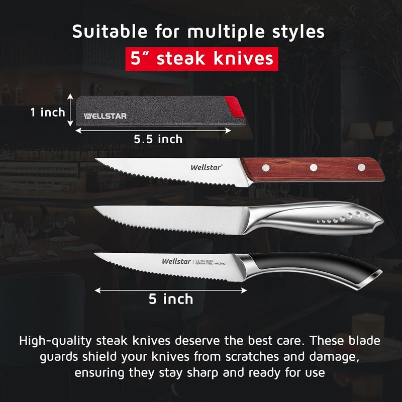 WELLSTAR Steak Knife Edge Guards Set, 8 Piece Universal Blade Covers, BPA Free ABS Protective Blade Sheaths, Non-Scratch Felt Lining Kitchen Utility or Steak Knives Covers (Knives not included) - Image 5