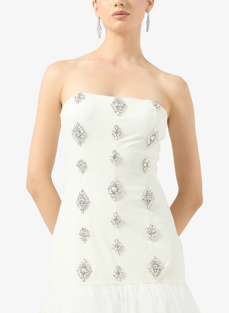 Ginger Boutique Bandeau Rhinestone Embellished Dropwaist Dress