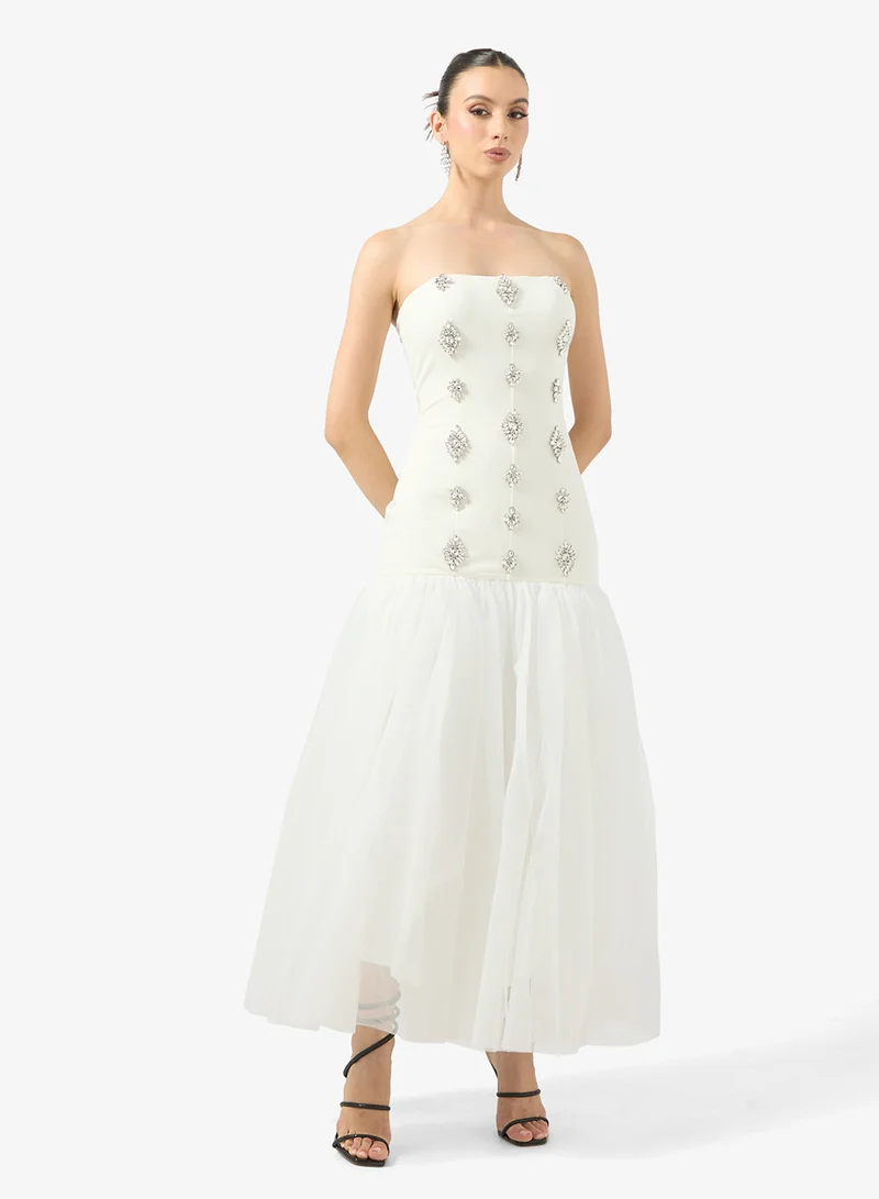 Ginger Boutique Bandeau Rhinestone Embellished Dropwaist Dress