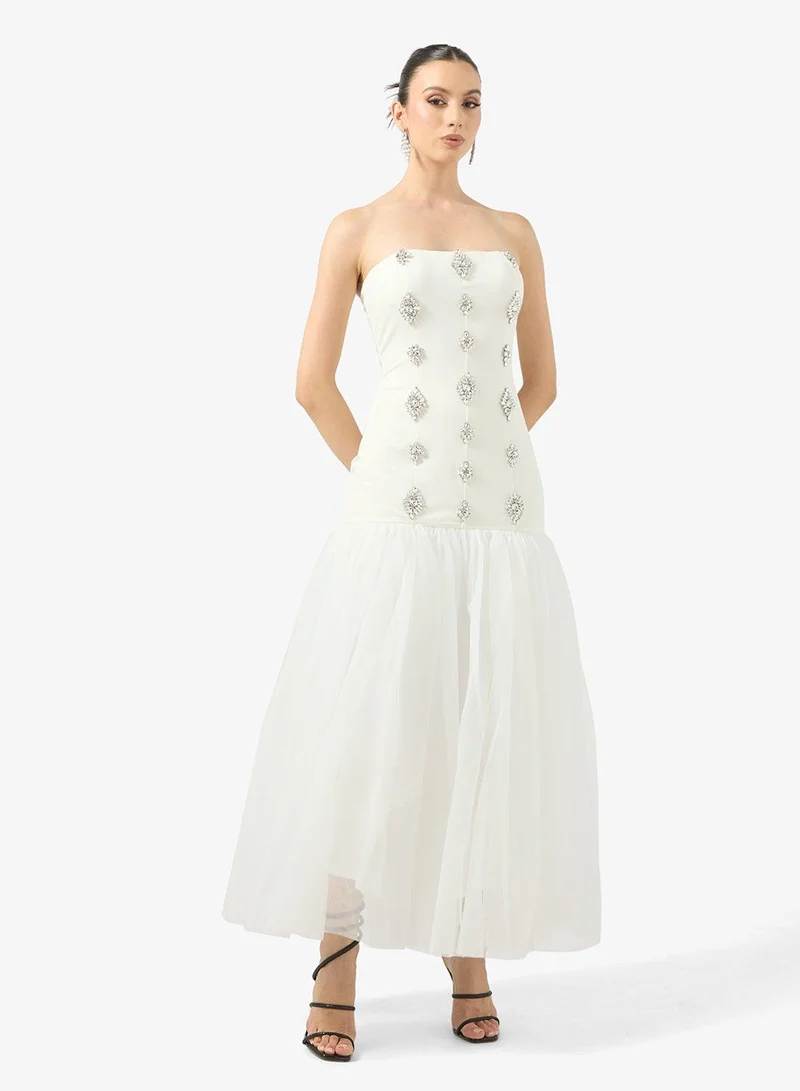 Ginger Boutique Bandeau Rhinestone Embellished Dropwaist Dress
