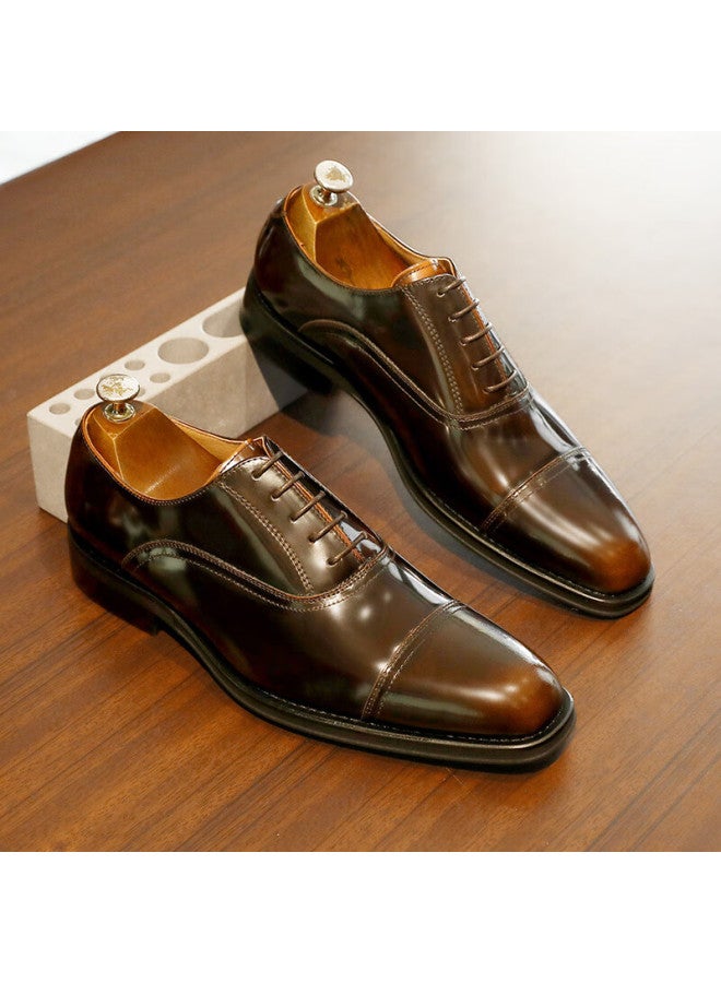 Desai Men's Handmade Casual Business Leather Shoes Oxford Elevator British Wedding Shoes Light Brown 42 - Image 2