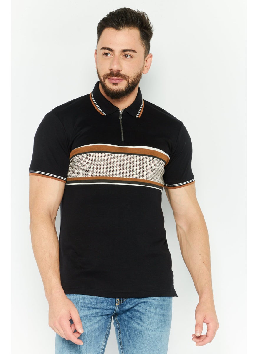 Cactus Man by Ricky Singh - Men Regular Fit Textured Short Sleeves Polo, Black Combo - Image 1