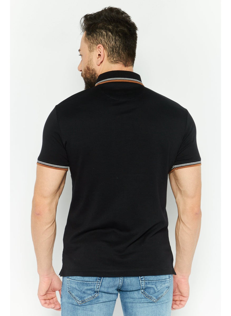 Cactus Man by Ricky Singh - Men Regular Fit Textured Short Sleeves Polo, Black Combo - Image 1