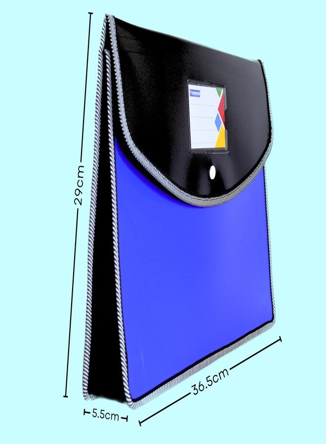 LC Pack of 10 Heavy Duty Expandable Button File Folders - A4/Legal Size Plastic Document Bag Organizer with Name Card Slot, Dual Fluorescent Color, Matt Finish Portfolio Holder for School, Office & Home - Image 2