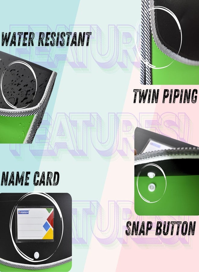 LC Pack of 10 Heavy Duty Expandable Button File Folders - A4/Legal Size Plastic Document Bag Organizer with Name Card Slot, Dual Fluorescent Color, Matt Finish Portfolio Holder for School, Office & Home - Image 3