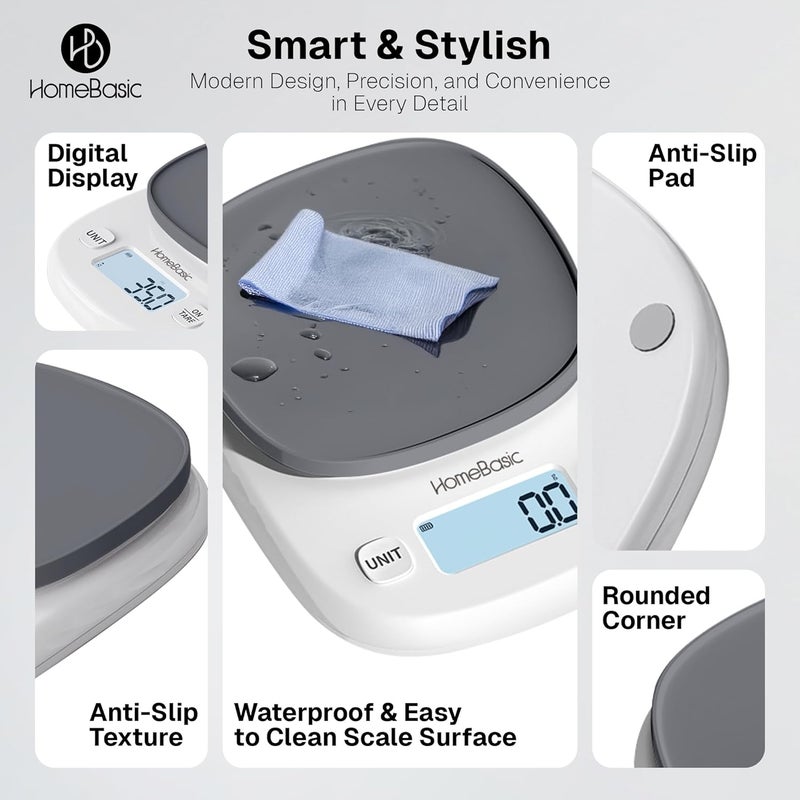 Home Basic Digital Kitchen Weighing Scale 5Kg, High-Precision 1g Accuracy | LCD Display, Tare Function, Multi-Units (g, oz, lb, ml) Portable Weight Machine Food Scale for Cooking Baking Diet (GREY) - Image 4