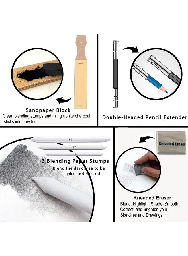 KALOUR Sketching Pencil Set(34 Pack) Includes Sketchbook Zippered Travel Case Sketch Pencilcharcoal Pencilblending Papereraser Art Drawing Supplies For Beginner Kidsadults - Image 4