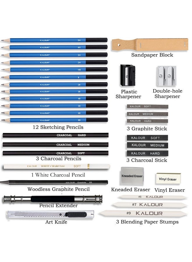 KALOUR Sketching Pencil Set(34 Pack) Includes Sketchbook Zippered Travel Case Sketch Pencilcharcoal Pencilblending Papereraser Art Drawing Supplies For Beginner Kidsadults - Image 2