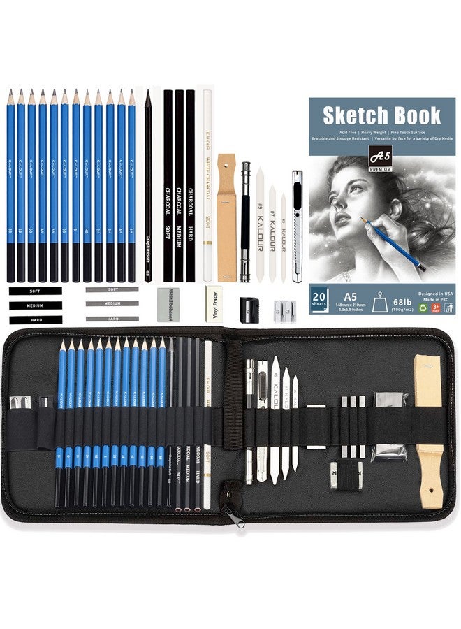 KALOUR Sketching Pencil Set(34 Pack) Includes Sketchbook Zippered Travel Case Sketch Pencilcharcoal Pencilblending Papereraser Art Drawing Supplies For Beginner Kidsadults - Image 1