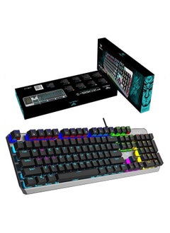 كيبورد ألعاب ميكانيكي AULA F2066-II سلكي بإضاءة RGB متعددة الأوضاع، مفاتيح زرقاء، دعم اللغة العربية والإنجليزية، تصميم معدني متين، 104 مفتاح، اتصال USB