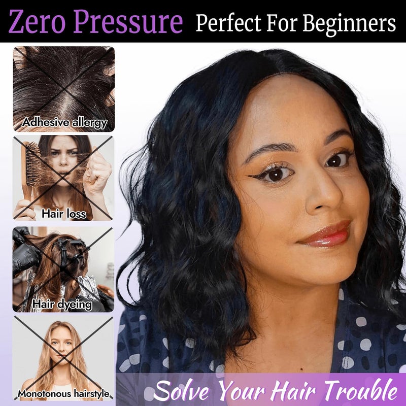 Eawwii Black Short Wavy Wig for Women Lace Hairline Bob Style Synthetic Heat Resistant - Natural Appearance for Everyday Hairstyle 14 Inch - Image 5