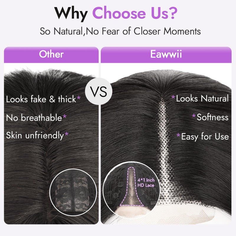Eawwii Black Short Wavy Wig for Women Lace Hairline Bob Style Synthetic Heat Resistant - Natural Appearance for Everyday Hairstyle 14 Inch - Image 3