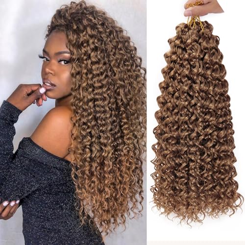 QRHSUKA GoGo Curl Crochet Hair for Women Water Wave Curly Crochet Hair Wavy Human Hair Deep Wave Beach Curl Crochet Synthetic Hair Extensions (18 inch(Pack of 6), #27) - Image 1