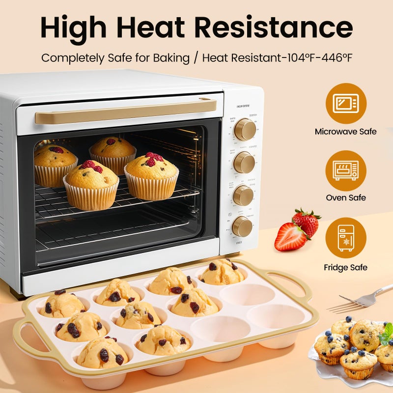 Fimary Silicone Muffin Pans for Baking 2 Pack, 2.6 Inch with Metal Reinforced Frame, Regular Size Nonstick Cupcake Pan 12 Cups for Baking Homemade Muffins, Dishwasher Safe BPA Free-Light Yellow - Image 5