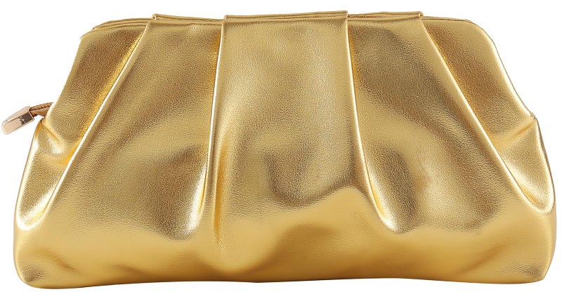 FanChris Evening Bag for Women Ruched Clutch Purse Detachable Metal Chain Crossbody Bag(gold) - Image 1