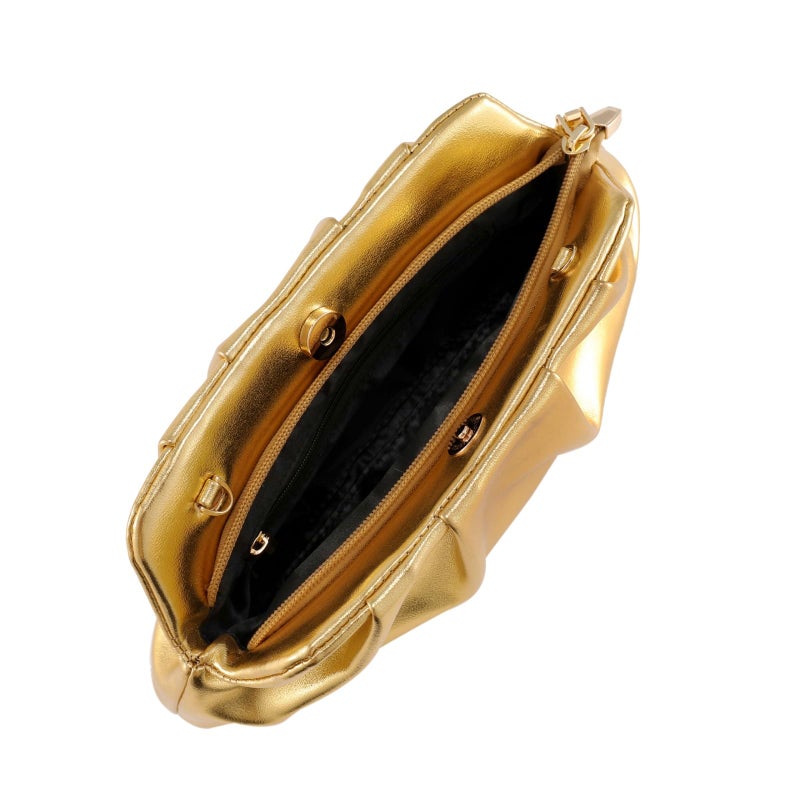 FanChris Evening Bag for Women Ruched Clutch Purse Detachable Metal Chain Crossbody Bag(gold) - Image 5