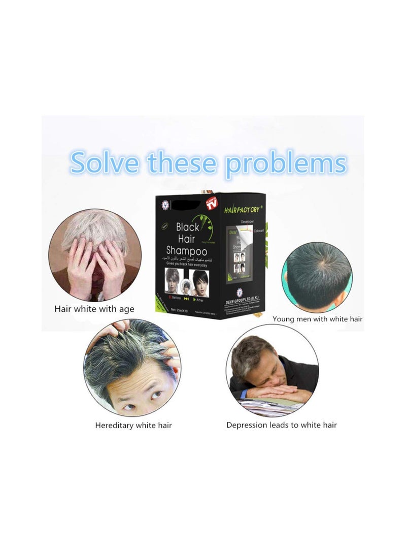 Black Hair Shampoo, Instant Black Natural Ingredients Hair Dye Shampoo Semi-Permanent Black Hair Color, Easy to use, Long lasting, for Men and Women, Last 30 Days(10 Pack, Black) - Image 5