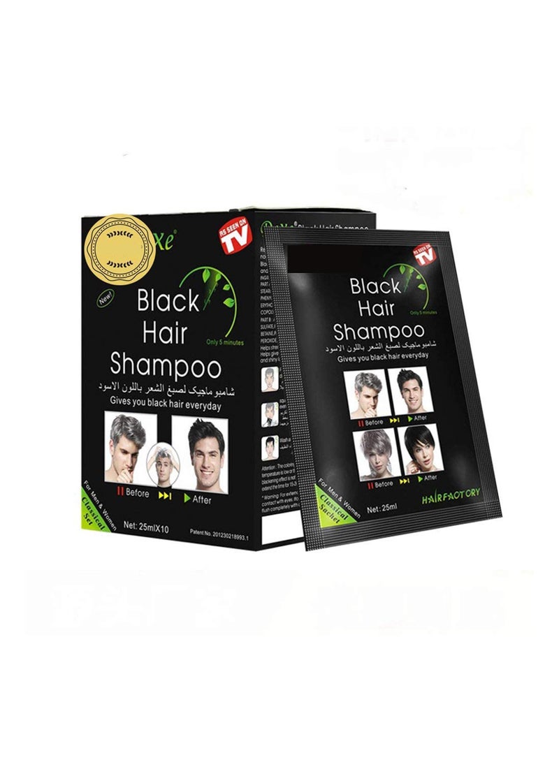 Black Hair Shampoo, Instant Black Natural Ingredients Hair Dye Shampoo Semi-Permanent Black Hair Color, Easy to use, Long lasting, for Men and Women, Last 30 Days(10 Pack, Black) - Image 1