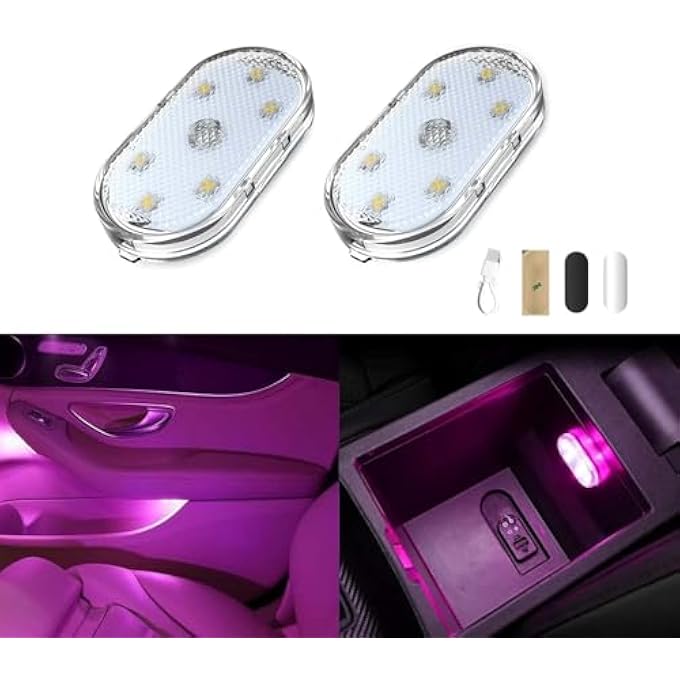 MedMad Car Led Lights Interior Portable Small Incar Led Touch Lights With 6 Bright Led Lamp Beads Usb Rechargeable Lighting Light Car Emergency Light Purple Light - Image 1