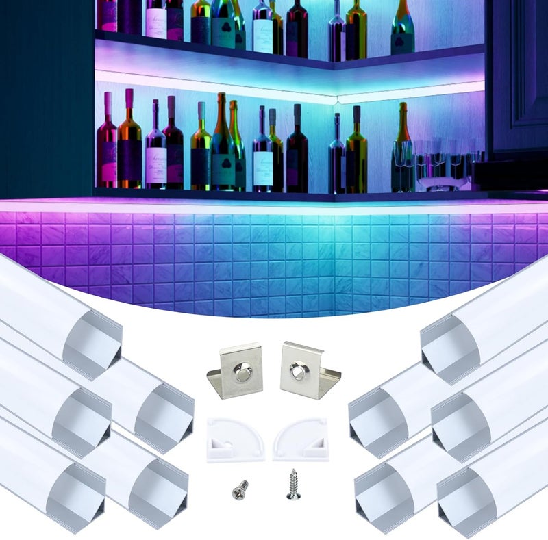 Muzata موزاتا 10 حزمة 66 قدم 2 متر قنوات LED فضية من الألمنيوم بحجم زائد على شكل V مع غطاء أبيض حليبي V101 WW 2M - Image 1