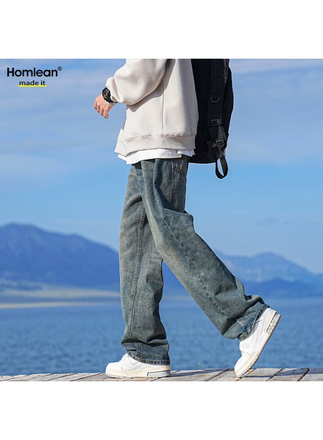 Homlean Street Retro Jeans Men's Spring And Summer Niche Trend American Style All-match Washed Long Pants 05 Light Blue XL - Image 5