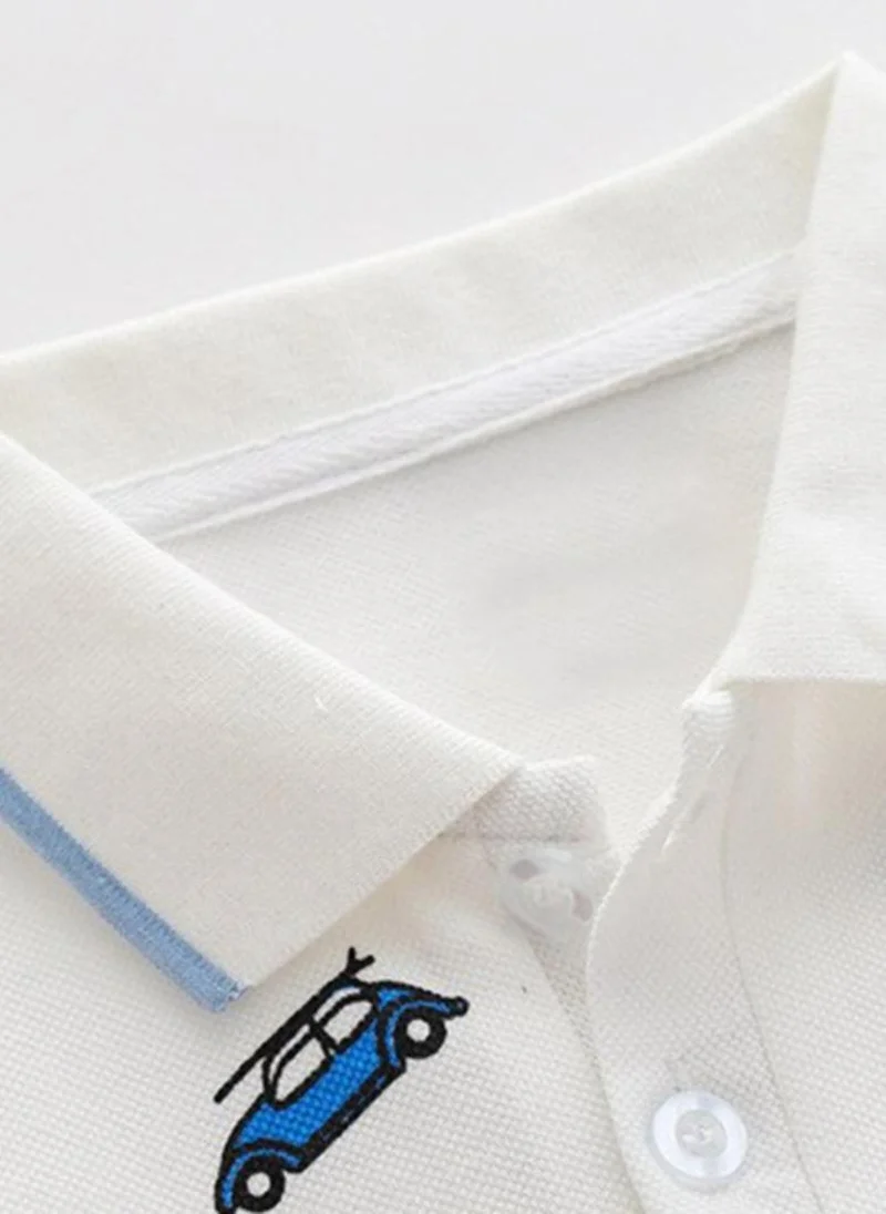 يونيكي White Printed Polo Collar Pure Cotton T-shirt