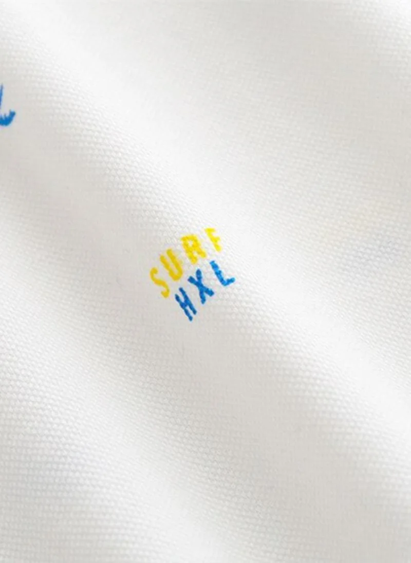 يونيكي White Printed Polo Collar Pure Cotton T-shirt