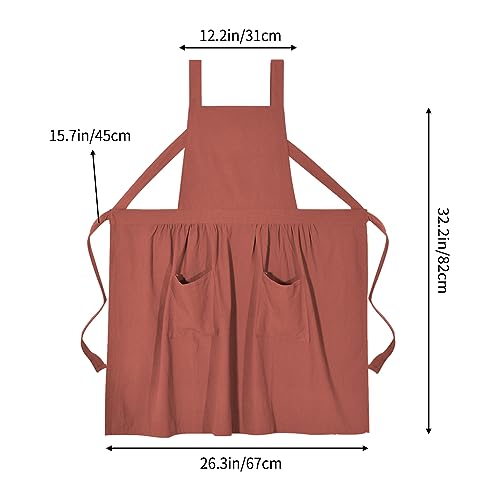 Pinknoke Cotton Linen Pinafore Apron Dress for Women with Pockets Cute Art Chef Aprons for Kitchen Baking Gardening Painting (Burnt orange) - Image 4