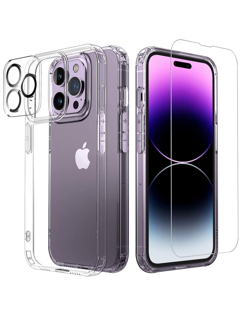 [5 in 1 Designed for iPhone 14 Pro Max Clear Case with Screen Protector[2 Pack] +Camera Lens Protector[2 Pack], Military Grade Drop Protection Transparent Cover 6.7 Inch - Image 1